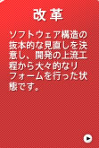 組込みシステム開発の現場を支援するコンサルティング事業、現場で活用できるスキル習得のための実践的人材育成事業、モデル中心開発・品質評価支援のためのツール開発事業など組込みシステム開発の向上につながる各種支援｜改革 ソフトウェア構造の抜本的な見直しを決意し、開発の上流工程から大々的なリフォームを行った状態です。